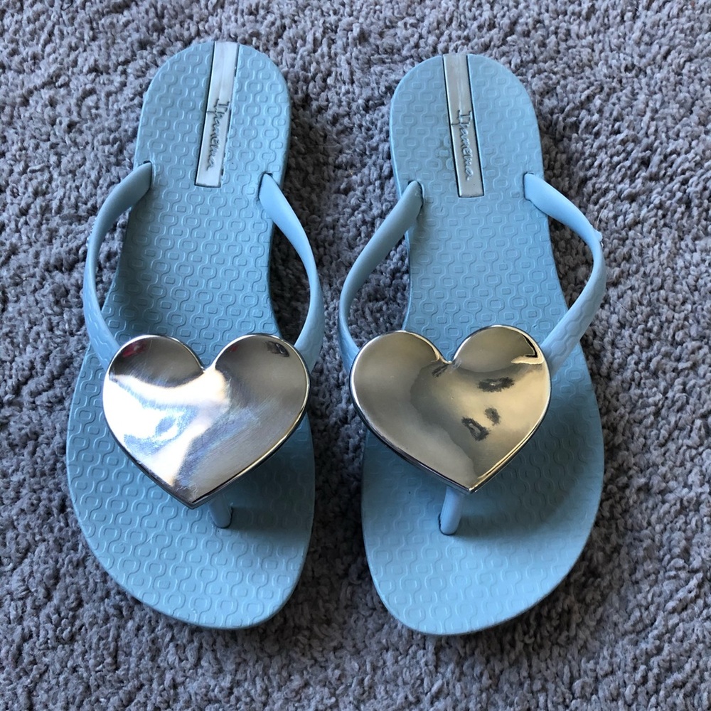 Women's ipanema blue sandals with silver heart